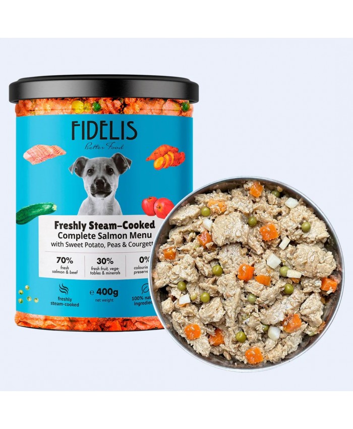 Fidelis Salmon with Sweet Potato, Peas and Courgette Menu